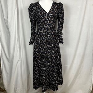 ASTR The Label Puff Sleeve Black Floral Open Back Midi Dress